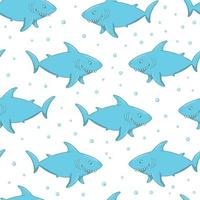 patrón sin costuras con tiburones sobre fondo blanco. los tiburones de vivero se imprimen para textiles, papel de envolver, papel tapiz, papelería. tema de verano. eps 10 vector