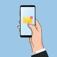 Flat Design style hand holding the smartphone with e-mail application on screen ,vector design Element vector