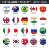 conjunto de banderas de países del g20 y miembros en estilo inferior, ilustración de elemento de diseño vectorial vector