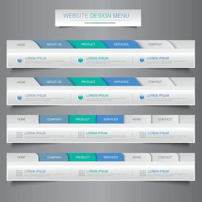 Web site design menu navigation elements with icons set Navigation menu bar vector design element eps10 illustration