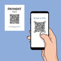QR code scanning vector illustration concept, pay invoice by qr code with mobile phone, online payment with smartphone
