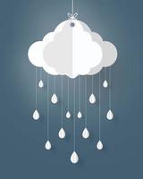 diseño de arte en papel estilo móvil el concepto es temporada de lluvias, nubes y lluvia sobre fondo oscuro, ilustración de elemento de diseño vectorial vector