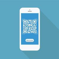 diseño flash con sombra larga el teléfono inteligente con código qr en pantalla. el concepto es escaneo de código qr en un teléfono inteligente, ilustración de elemento de diseño vectorial vector