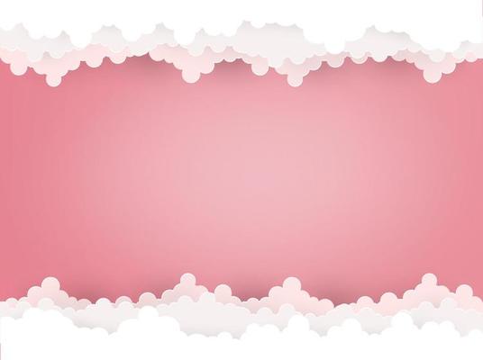 Cloud on light Red  background  Paper art Style.vector design Element  Illustration