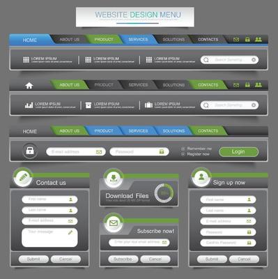 Web site design menu navigation elements with icons set Navigation menu bars,vector design element eps10 illustration