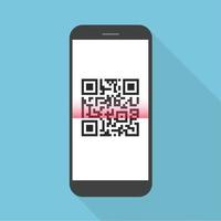 diseño flash con sombra larga el teléfono inteligente con código qr en pantalla. el concepto es escaneo de código qr en un teléfono inteligente, ilustración de elemento de diseño vectorial vector