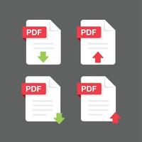 diseño plano con archivos pdf descargar cargar documento, icono, conjunto de símbolos, ilustración de elemento de diseño vectorial vector