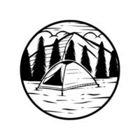 camp in the forest illustration hand drawn. vector