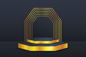 3D Luxury Podium with gold color and dark background vector