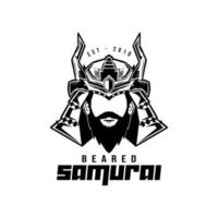 logotipo de samurai con barba en blanco y negro. vector