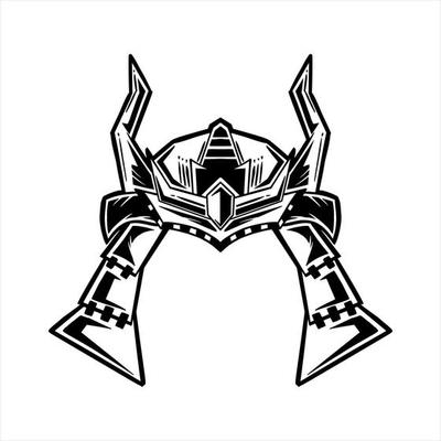 hand drawn sketch of a samurai helmet futuristic version.