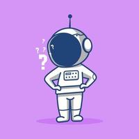 el astronauta de dibujos animados está pensando en algo, aislado en un fondo morado vector