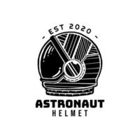 astronauta casco logo blanco y negro estilo vintage dibujado a mano vector