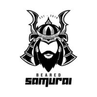 logotipo de samurai con barba en blanco y negro. vector