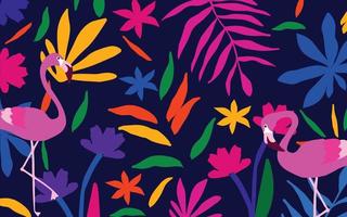 colorida colección de garabatos de formas botánicas. lindas formas de hojas tropicales con flamencos, recortes de garabatos infantiles al azar, ramas, flores, helechos, elementos decorativos de la ilustración de vectores naturales