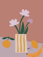 Flowers in a vase, simple and cute drawing. Vector illustration