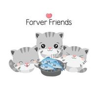 Cute best friends cats vector illustration.
