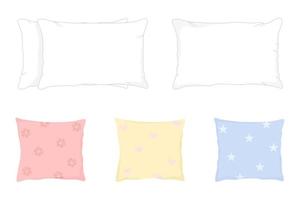 Vector - Collection of pillow, cushion isolated on white background. Home interior, Bedding. Flat, cartoon image.