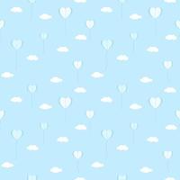 Vector - Abstract seamless pattern on paper heart balloon and white cloudy on blue background. Can be use for print, paper, wrapping, card, fabric.