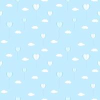 Vector - Abstract seamless pattern on paper heart balloon and white cloudy on blue background. Can be use for print, paper, wrapping, card, fabric.