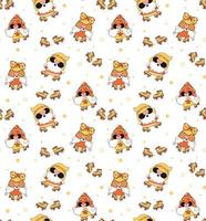 cute vintage hippy gnome pattern seamless background, summer retro groovy gnome on roller skate background vector