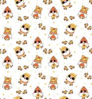 cute vintage hippy gnome pattern seamless background, summer retro groovy gnome on roller skate background vector