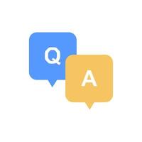 Question and Answer mark in speech bubble icon isolated on white background. Q and A symbol. FAQ sign, online support center. Copy files, chat speech bubble. Flat vector icon. minimal style.