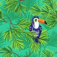 Toucan sits on a branch in the forest jungle. Impenetrable tropical jungle. vector