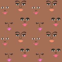 Seamless pattern with people's faces, eyes and lips in a cartoon style vector