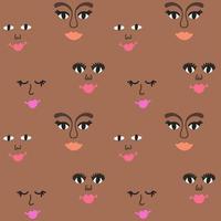 Seamless pattern with people's faces, eyes and lips in a cartoon style vector