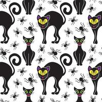 patrón transparente de vector de vacaciones de halloween. siluetas de gatos negros de halloween.