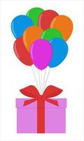 Box with a gift on balloons, tied with a red ribbon. Vector illustration. Vector illustration