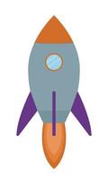 Rocket taking off into space on a jet engine. Abstract description of achievements in startup and business development. Flat. Vector illustration