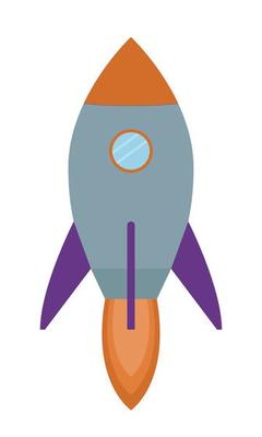 Rocket taking off into space on a jet engine. Abstract description of achievements in startup and business development. Flat. Vector illustration
