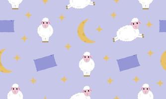 patrón impecable con la imagen de ovejas, almohadas, estrellas y la luna. fondo de dibujos animados estampado de tela ilustración vectorial