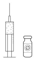 Hand drawn images of a syringe and a container with an infection vaccine. Protection during a pandemic. Doodle sketch. Vector illustration