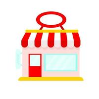 Vector illustration of store building in the town. Colorful cartoon flat shop.