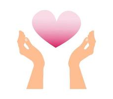 Hands hold heart symbol, flat cartoon graphic design, isolated on white background vector illustration. Love, peace and kindness concept.