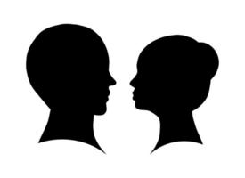 Flat woman and man couple head shadow shape isolated on white background. Simple vector love concept illustration.