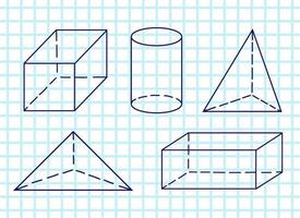 ilustración vectorial matemática con figuras geométricas, escrita a mano en el papel de cuaderno de cuadrícula. vector