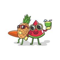 pineaple and watermelon cartoon illustration vector design