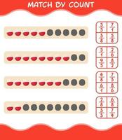 Match by count of cartoon lychee. Match and count game. Educational game for pre shool years kids and toddlers vector