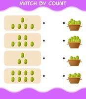 Match by count of cartoon jackfruit. Match and count game. Educational game for pre shool years kids and toddlers vector