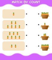 Match by count of cartoon pineapple. Match and count game. Educational game for pre shool years kids and toddlers vector