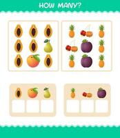 How many cartoon fruits. Counting game. Educational game for pre shool years kids and toddlers vector