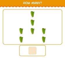 How many cartoon lettuce. Counting game. Educational game for pre shool years kids and toddlers vector