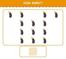 How many cartoon eggplant. Counting game. Educational game for pre shool years kids and toddlers vector