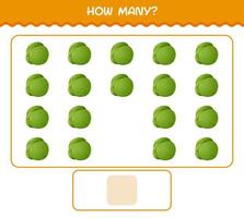 How many cartoon green cabbage. Counting game. Educational game for pre shool years kids and toddlers vector