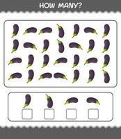 How many cartoon eggplant. Counting game. Educational game for pre shool years kids and toddlers vector