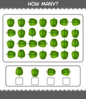 How many cartoon bell pepper. Counting game. Educational game for pre shool years kids and toddlers vector